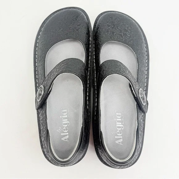 Alegria PALOMA 7507 Black Tooled Leather Mary Jane Support Comfort Orthotic Shoe - Picture 6 of 16